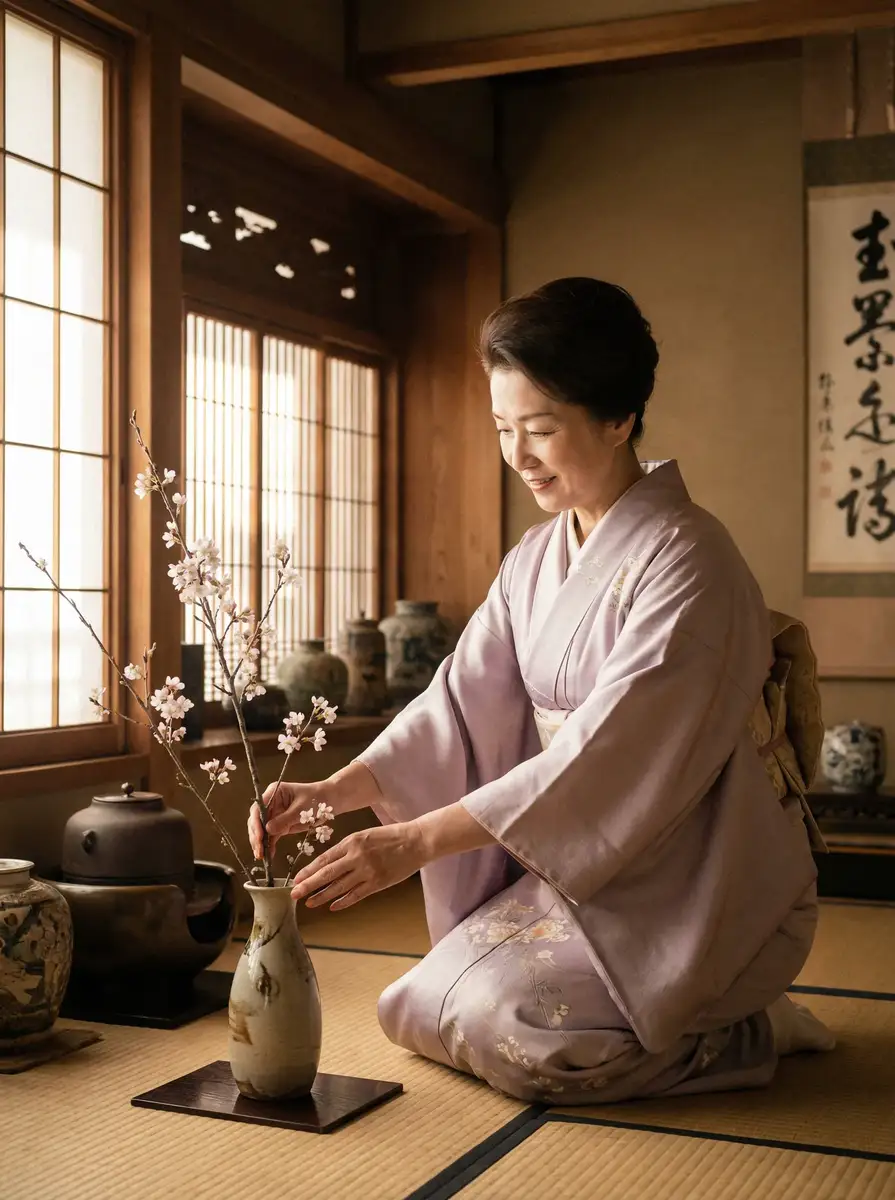 一位优雅的 吃瓜51官网入口~吃瓜51最新地址_热门吃瓜51资源大全 在和室中插花
